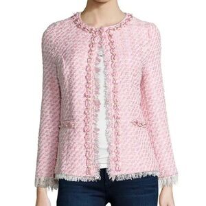 Michael Simon Pink Cream Tweed with Pearl and Gold Details Blazer Jacket size LP